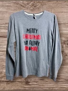 Merry Christmas ya filthy animal grey long sleeve t-shirt. XL